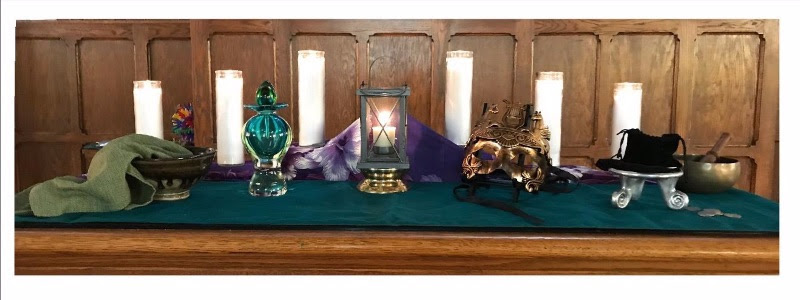palm sunday altar with objects representing each character